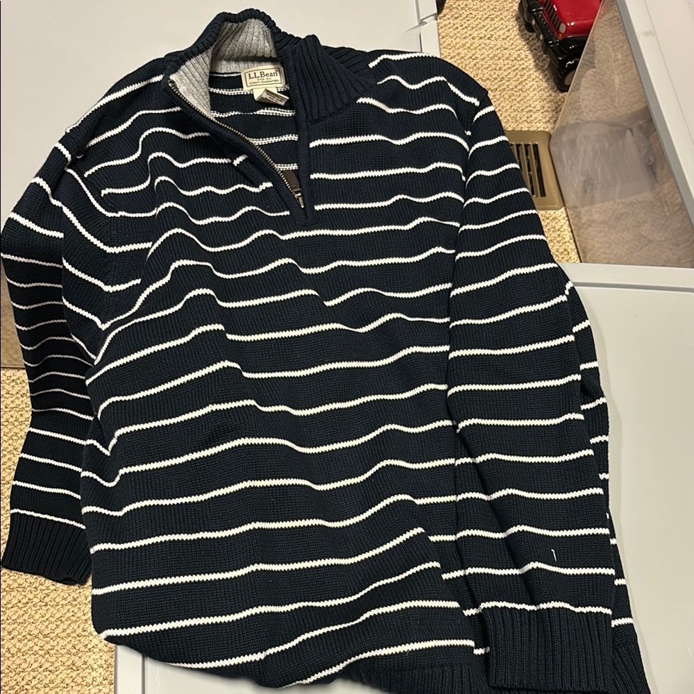 L.L. Bean Navy and White Quarter-zip Sweater